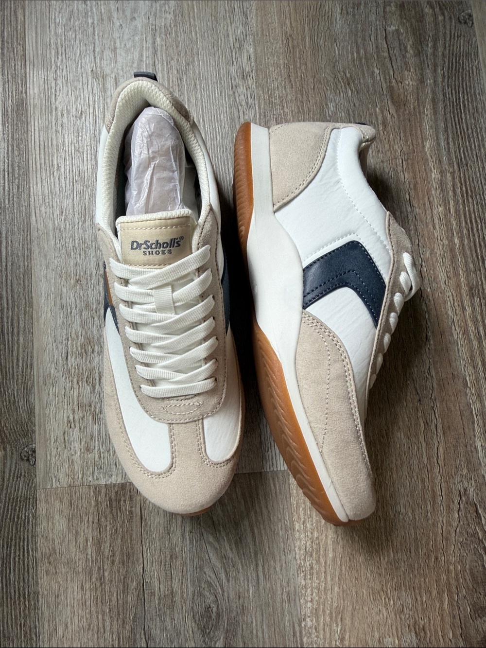Dr. Scholl's | Beige White Navy Retro Runner Sneakers - Picture 2 of 8